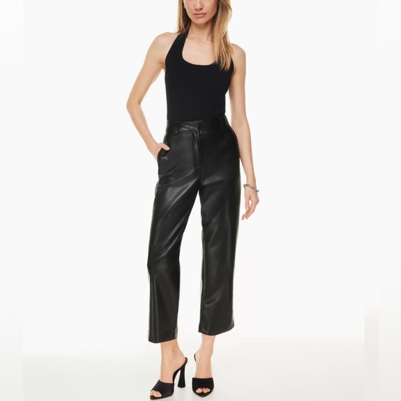 NWT Babaton cropped command black faux leather pant size 00 - Picture 1 of 6